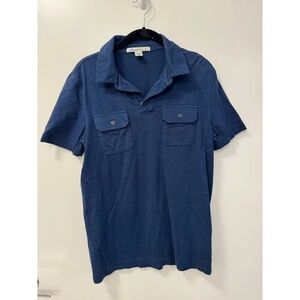 Kenneth Cole Men's Microstrip Blue Cotton Stretch Short Sleeve Polo Small